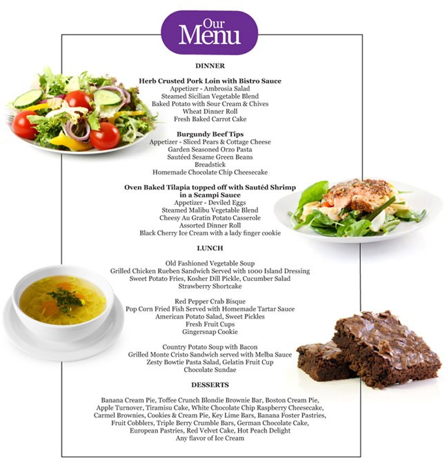 Enlarged menu for Providence Care Center